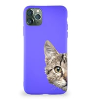 Apple iPhone 11 Pro Max Soft Premier Kapak Catface Tasarımlı Silikon Kılıf - Mor (Şeffaf)