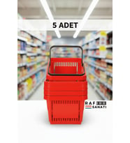 5 ADET / 22 Litre Plastik Market Alışveriş Sepeti Profesyonel Market Mağaza El Sepeti Kırmızı