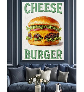 Cheese Burger Retro Poster Dekoratif Kanvas - Mdf Ahşap Tablo