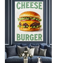 Cheese Burger Retro Poster Dekoratif Kanvas - Mdf Ahşap Tablo
