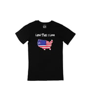 Land That I Love USA Amerika Bayraklı Kalpli Siyah Tişört