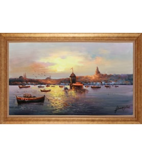 Çerçeveli Paspartulu Manzara Tablo ah1485 (Gold)