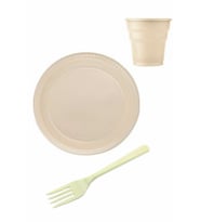 Plastik Tabak Bardak Çatal Seti Parti Seti Krem 25 Kişilik