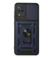 Newface Samsung Galaxy A22 Kılıf Pars Lens Yüzüklü Silikon - Lacivert