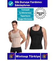 #Korse Kıyafet İçinde Belli Olmaz Dik Duruşa Yardımcı Göğüs Karın Sıkılaştıran Erkek Korse 4'lü Set (Ten - Siyah)