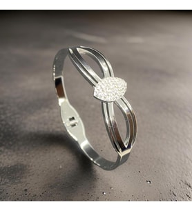 Gümüş Renk Minimal Tasarım ve Zirkon Taşlar 316L Süslenmiş Oval Motif Kadın Çelik Bileklik
