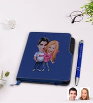 BK Gift Kişiye Özel Sevgililer Karikatürlü Lacivert Termo Deri Defter Kalem Seti-5