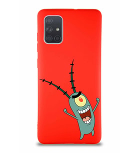 Samsung Galaxy A71 Soft Premier Kapak Plankton Tasarımlı Silikon Kılıf - Kırmızı (Şeffaf)