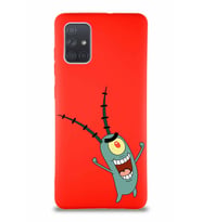 Samsung Galaxy A71 Soft Premier Kapak Plankton Tasarımlı Silikon Kılıf - Kırmızı (Şeffaf)