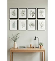 8 Parça Soft Yeşil Botanik Minimal Dekoratif Çerçeve Görünümlü Tablo Seti - Bitki ve çiçek Tema