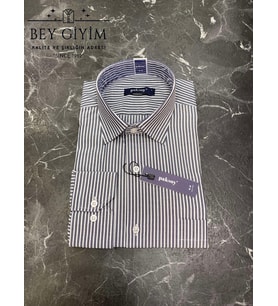 Paksoy Gri Beyaz Çizgili Uzun Kol Classic Gömlek