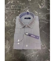 Paksoy Gri Beyaz Çizgili Uzun Kol Classic Gömlek
