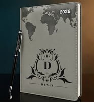 BK Gift Kişiye Özel İsimli Termo Sert Kapak 2026 Gri Ajanda & Kalem -8, Öğretmenler Günü Hediyesi, Yeni İş Hediyesi