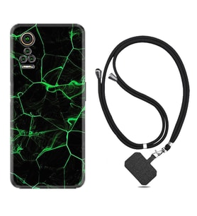 General Mobile GM 21 Pro GM 22 Pro Plus Kılıf Boyun Askılı Silikon Yeşil Şerit Mermer 1320