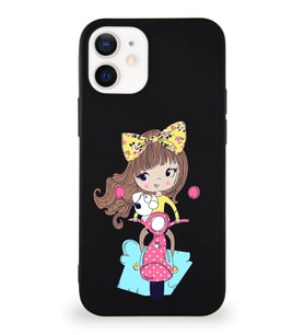 Apple iPhone 12 Mini Soft Premier Kapak Vespagirl Tasarımlı Silikon Kılıf - Siyah (Şeffaf)