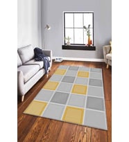 Sarı Geometrik Kaymaz Taban Makinede Yıkanabilir Halı DM001 - 100 x 160 cm