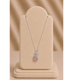 Pembe Taşlı Figürlü Silver Kolye