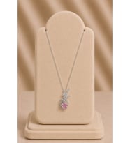 Pembe Taşlı Figürlü Silver Kolye