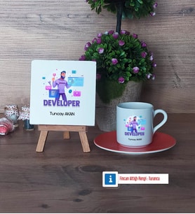 Developer Dekoratif Taş, Türk Kahvesi Fincanı Kırmızı İsme Özel Hediye (Model 6)