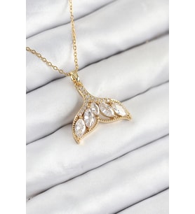 316L Çelik Zirkon Taşlı Balık Kuyruğu Model Gold Renk Kadın Kolye TJ-BKO10511