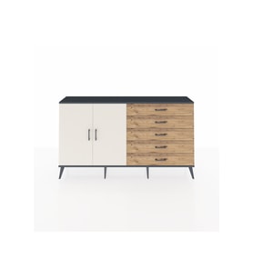 Arges Konsol 4 Raflı 5 Çekmeceli 2 Kapaklı 176x30x99 Antrasit-Aytaşı/Çam
