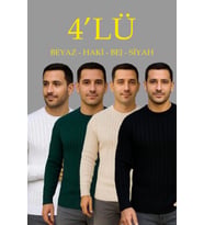Erkek Fitilli Triko Kazak 4’lü Set – Beyaz, Haki, Bej, SiyahKalın Dokuma Pamuklu Regular Fit Bisiklet Yaka Uzun Kollu Kışlık Ve Baharlık Rahat Triko Kombini