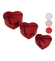 3PCS KALP PARLAK RENKLİ - KABARTMA DESEN KARTON HEDİYE KUTUSU KURDELALI 15-18-21CM (5343)