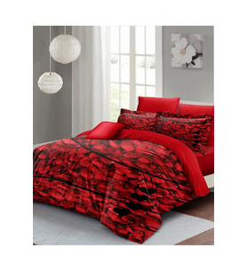 Nevresim Takımı %100 Doğal Pamuk Çift Kişilik 3d Digital Red Rose Feather