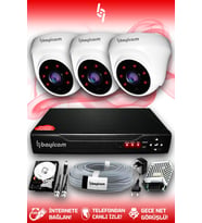 BAYICAM 3 Kameralı Dome 3 İç Kamera Set 1 TB HDD Full HD Gece Görüşlü Güvenlik Kamerası Sistemi