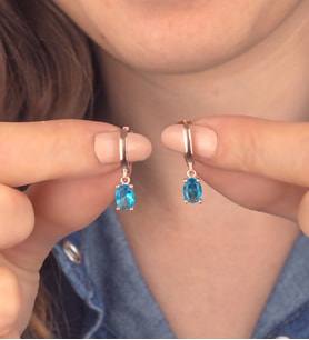 925 Ayar Gümüş Aquamarine Taşlı Sallantılı Küpe