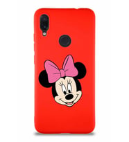 Xiaomi Redmi Note 7 Pro Soft Premier Kapak Minnie Mouse-C Tasarımlı Silikon Kılıf - Kırmızı (Şeffaf)