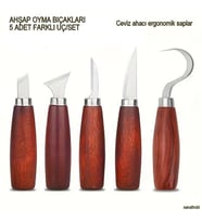 Ahşap oyma bıçağı seti 5'li, ceviz ağacı saplı, karbon çelik, zarif ve dayanıklı, yontma, ahşap İşleme (Çok Renkli)