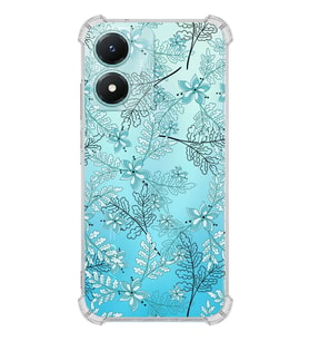 PrintiFy Vivo Y02S Uyumlu Köşe Korumalı Floral Su Yeşili Tasarımlı Şeffaf Silikon Kılıf