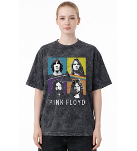 Efsane Pink Floyd Müzik Grubu Baskılı Unisex Oversize Eskitme Yıkamalı Tişört