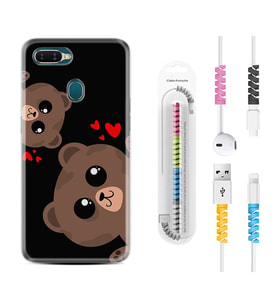 Oppo A5S A15 A16 A54 A55 A73 A74 Kılıf Kablo Koruma Spiral Silikon Love Animals 1780