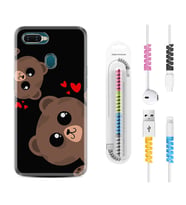 Oppo A5S A15 A16 A54 A55 A73 A74 Kılıf Kablo Koruma Spiral Silikon Love Animals 1780