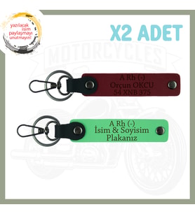 Fıstık Yeşil-Bordo, Motorcu Yolculara, İsim Plaka ve A - Kan Grubu Yazılı Güvenli Sürüş Anahtarlığı