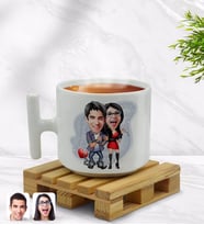 BK Gift Kişiye Özel Sevgililer Karikatürlü T Kulplu Beyaz Middle Kupa Bardak-1
