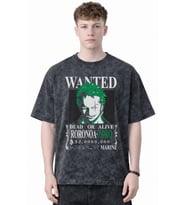 Tasarım Wanted Roronoa Zoro One Piece Anime Baskılı Unisex Oversize Eskitme Yıkamalı Tişört