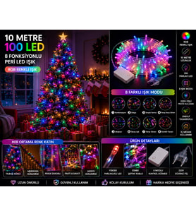 10 Metre 100 LEDLİ RGB Renkli Peri Led Işık 8 Fonksiyon Dekoratif Yılbaşı Ağacı Parti Ev Oda Süsleme