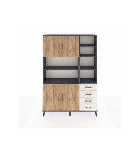 Arges Dolap 9 Raflı 4 Çekmeceli 4 Kapaklı 132x30x195 Antrasit-Çam/Aytaşı