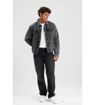 Özel Üretim %100 Pamuk Gri Denim Rahat Konforlu Tom32 Erkek Klasik Trucker Jean Ceket