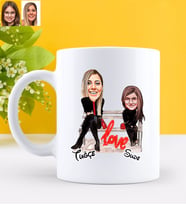 BK Gift Kişiye Özel Anne Kız Karikatürlü Beyaz Kupa Bardak-4