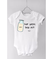 Unisex Bebek Herşeyin Başı Süt Kısa Kollu Çıtçıtlı Body Zıbın
