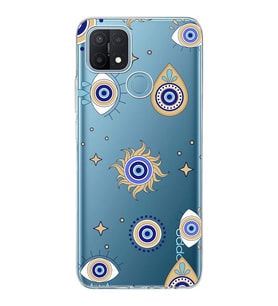 PrintiFy Oppo A15S  ile Uyumlu 1mm Slim Fit Nazar Boncuğu 5 Baskılı Şeffaf  Kılıf