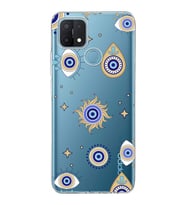 PrintiFy Oppo A15S  ile Uyumlu 1mm Slim Fit Nazar Boncuğu 5 Baskılı Şeffaf  Kılıf