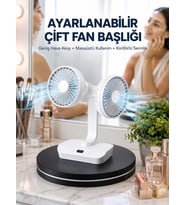 Ayarlanabilir Hızlı Çift Başlıklı Masaüstü Fan - Gece Lambalı Serinletici