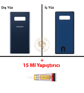 Samsung Note 8 Mavi Arka Pil Kapağı Batarya Kapağı Lazer Kesim + B-7000 Yapıştırıcı