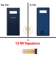 Samsung Note 8 Mavi Arka Pil Kapağı Batarya Kapağı Lazer Kesim + B-7000 Yapıştırıcı