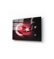 Miyrem Glasses Collection -A1^#  Türk Bayrağı Ve Atatürk Silüet 2 Cam Tablo (Çok Renkli)
